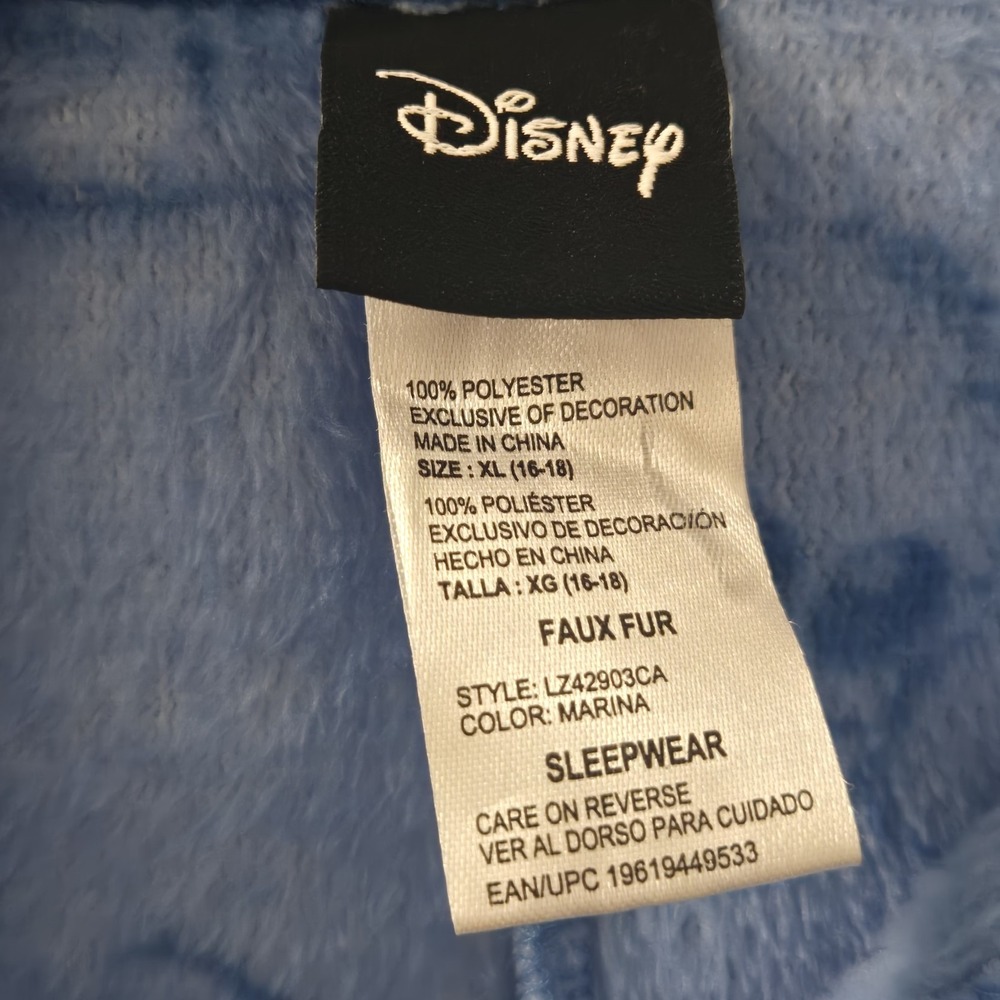 Disney Lilo & Stitch Women's XL Fleece One Piece Pajamas Blue Hooded Zip-Up NWOT - Picture 6 of 9